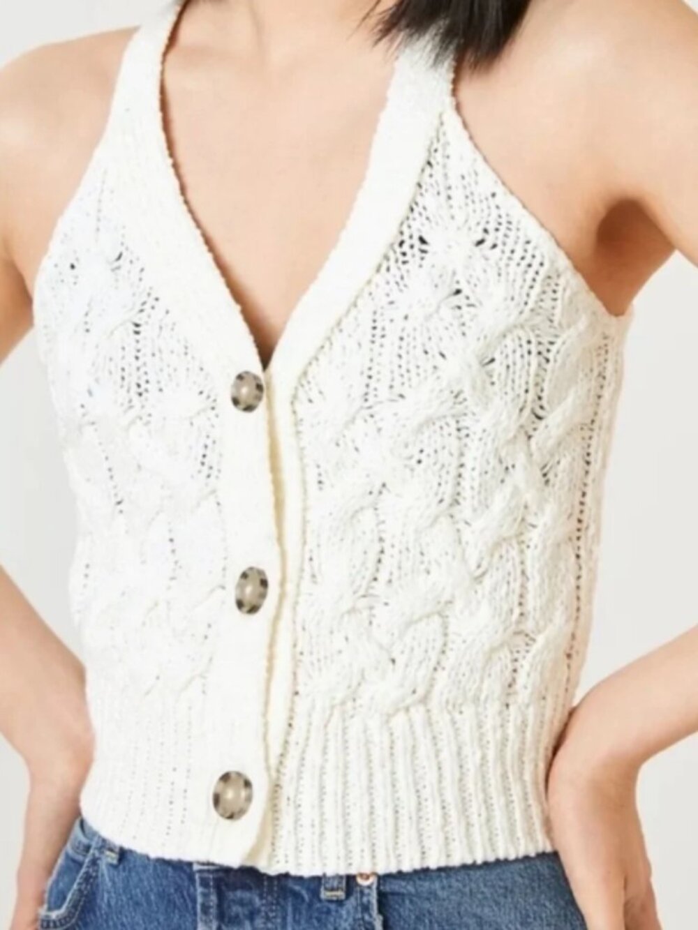 Pilcro Anthropologie Cream Cable-Knit Button Vest XS